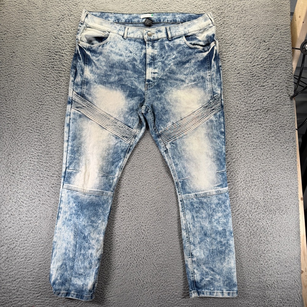 GS-115 Jeans Men's 46x32 Blue Cotton Denim Straight Workwear Faded Biker Stretch